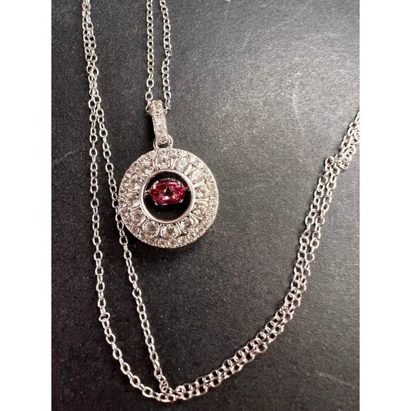 Pink tourmaline white topaz pendant necklace in platinum over 925 silver - Picture 14 of 16